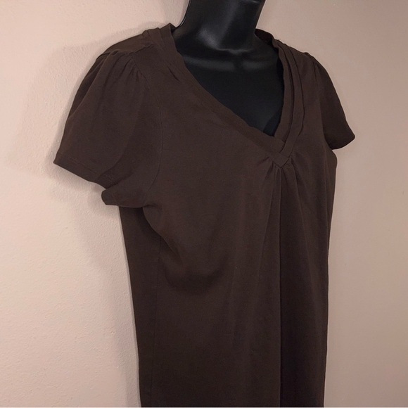 LARGE ST JOHNS BAY BROWN SHORT SLEEVE TOP PUFF SLEEVE VNECK COTTON - Picture 9 of 12